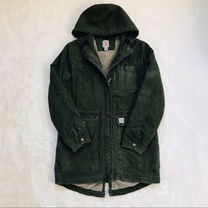 Carhartt Dark Green Hooded Sherpa-Lined Parka Jacket